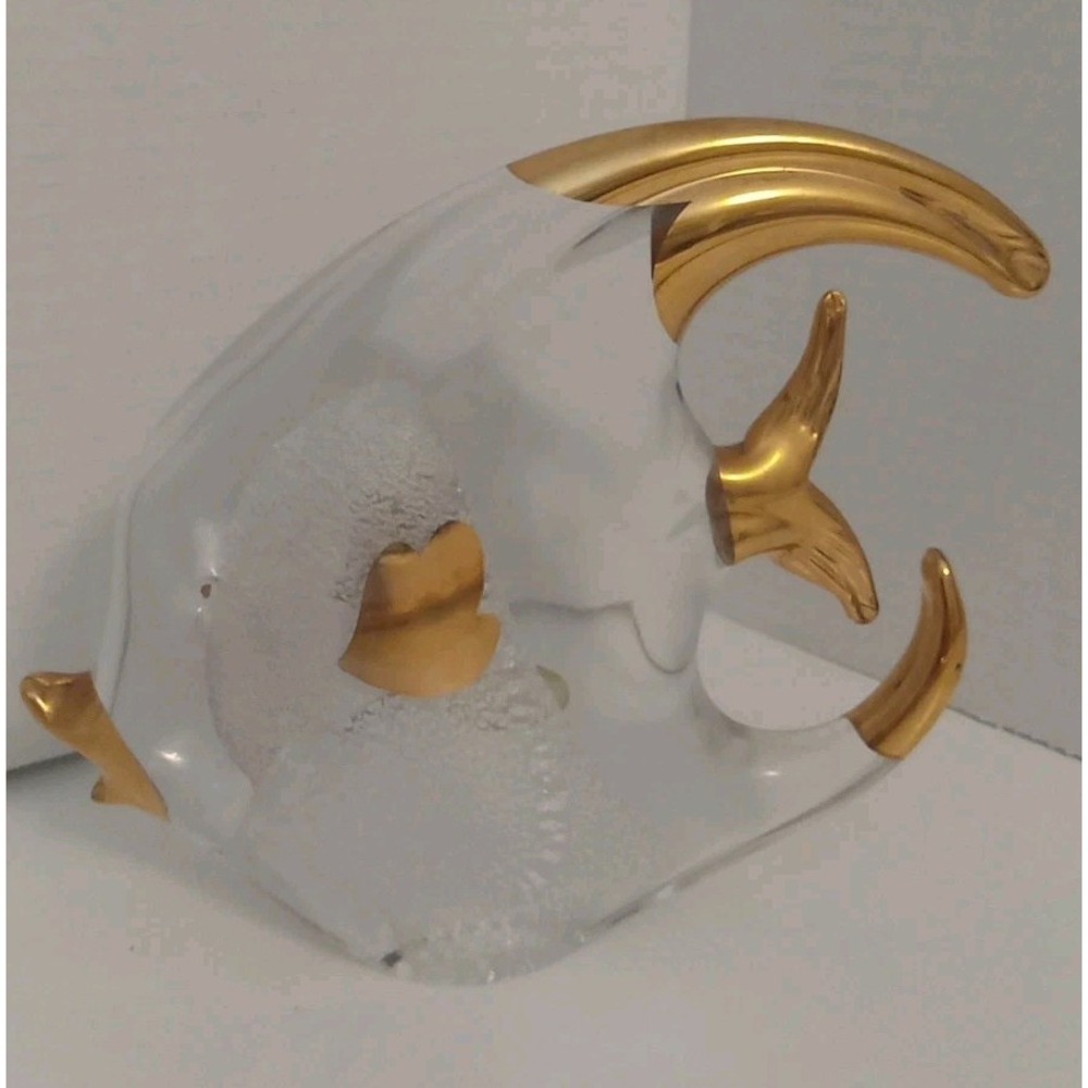 Murano Italy Art Deco Glass Fish Gold Trim Heavyweight Figurine